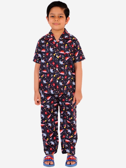 

KID1 Boys Navy Blue & Red Printed Night suit