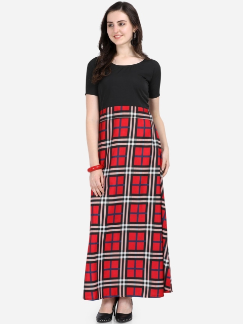 

SAADHVI Women Red Checked Maxi Dress