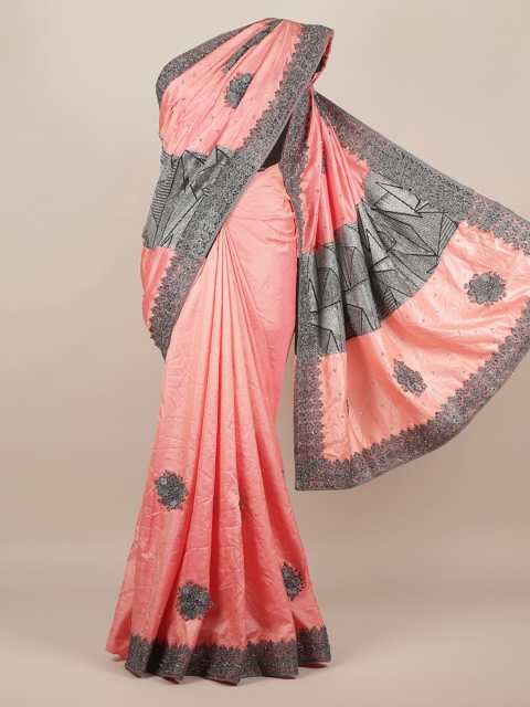 

Pothys Pink & Grey Jute Silk Embellished Saree
