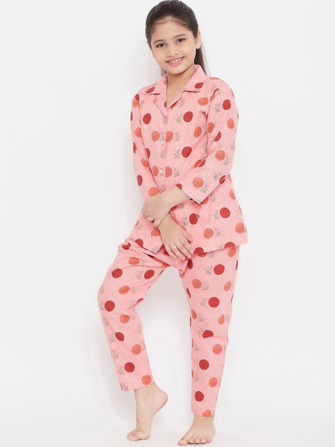 

Baani Creations Girls Peach-Coloured Printed Night suit