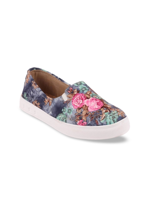 

FAUSTO Women Blue Floral Printed Slip-On Casual Sneakers