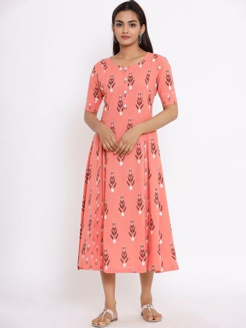 

FABRIC FITOOR Women Peach-Coloured & Black Ethnic Motifs Printed Kurta