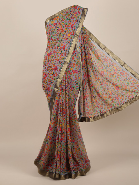 

Pothys Grey Printed Poly Chiffon Saree