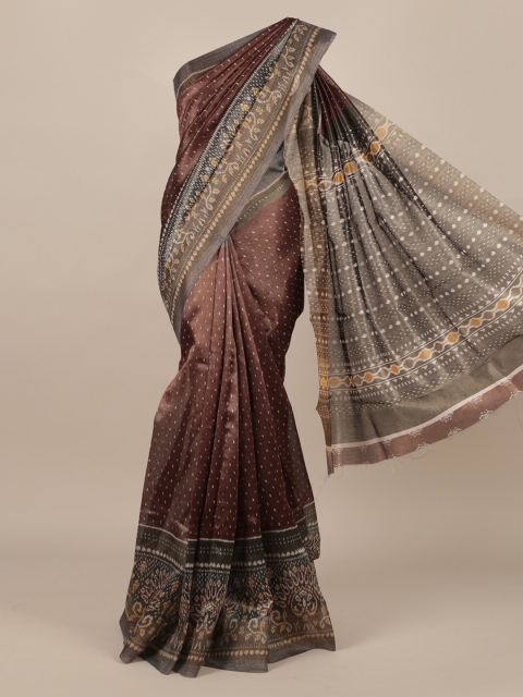 

Pothys Brown Printed Jute Silk Saree