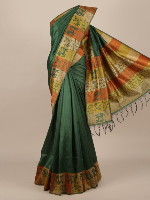 

Pothys Green Solid Jute Silk Saree