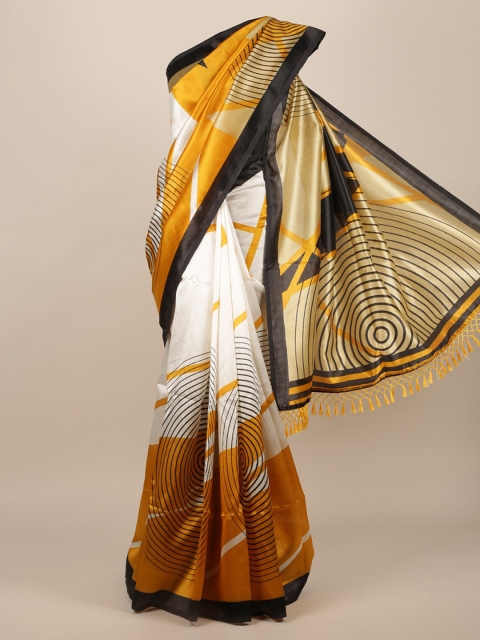 

Pothys Cream-Coloured & Mustard Jute Silk Printed Saree