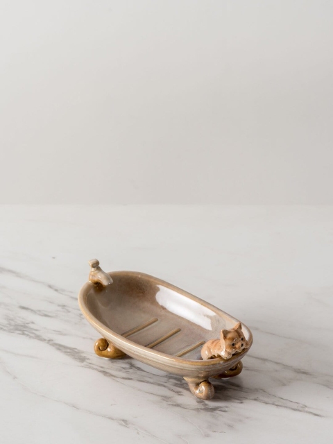 

THEDECORKART Beige Kitty Soap Dish