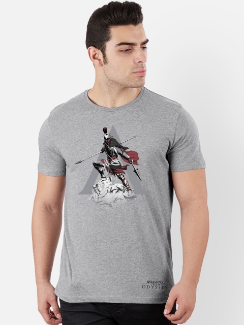 

Free Authority Men Grey Melange & Black Assassins Creed Printed T-shirt