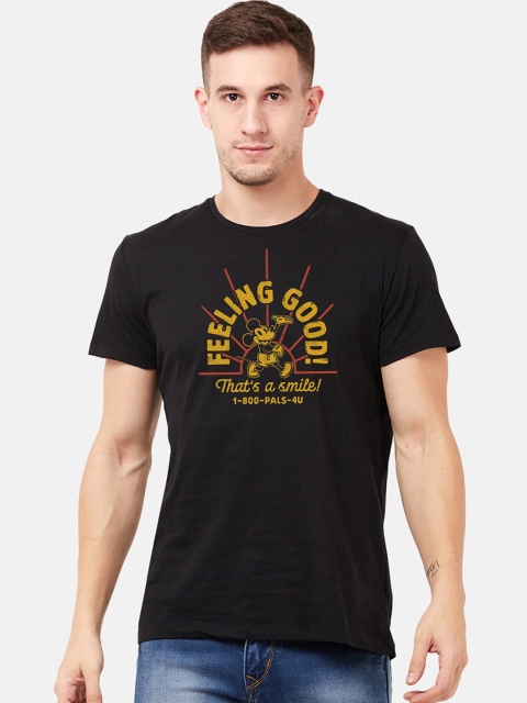 

Free Authority Men Black Mickey Mouse Printed Round Neck Cotton T-shirt