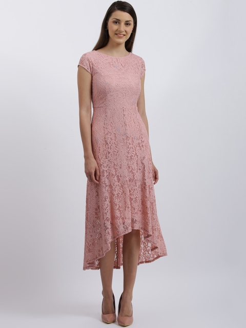 

Zink London Women Pink Self Design Fit and Flare Dress