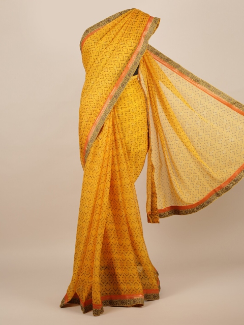 

Pothys Yellow Printed Poly Chiffon Saree