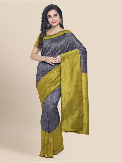 Kalamandir Blue & Green Silk Blend Printed Banarasi Saree