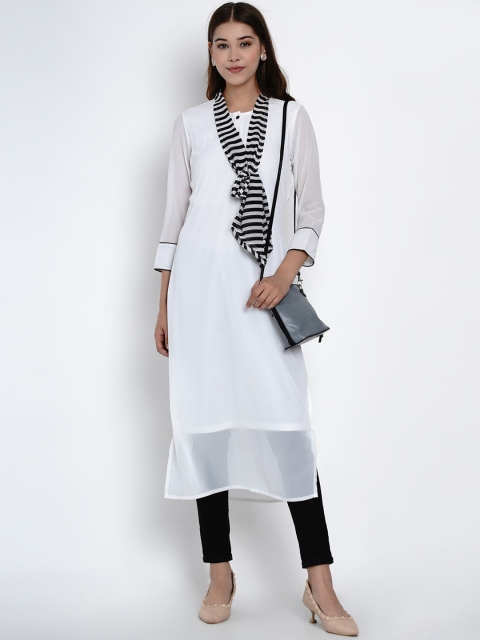 

Texco Women White Tie-Up Neck Kurta