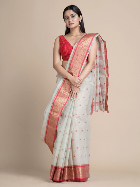 

Mitera Beige Pure Cotton Woven Design Taant Saree