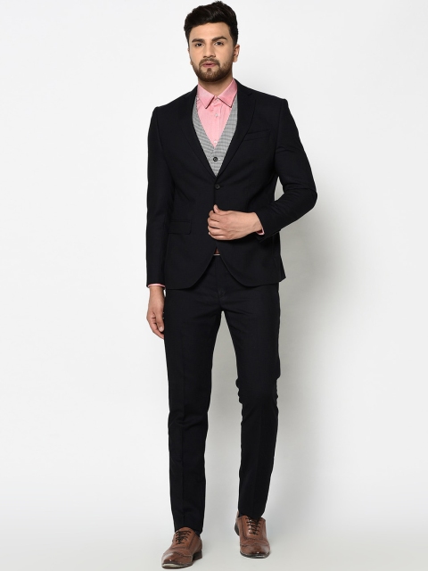 

Blackberry Men Black Checked Slim Fit Single-Breasted 3-Piece Formal Suit