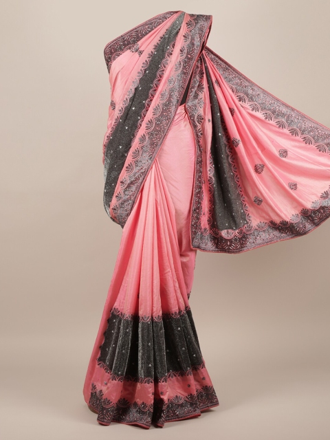 

Pothys Pink & Black Jute Silk Embellished Saree