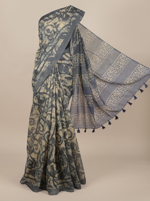 

Pothys Grey Printed Jute Silk Saree
