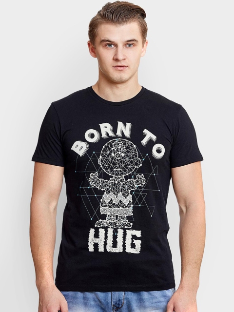 

Free Authority Men Black Peanuts Printed Round Neck Cotton T-shirt