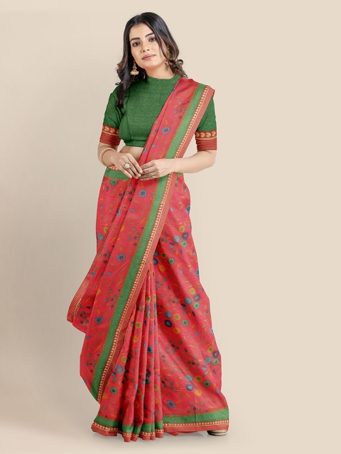 

Kalamandir Red & Green Silk Blend Printed Saree