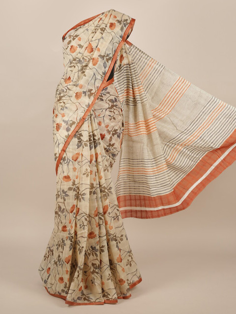 

Pothys Cream-Coloured Printed Jute Silk Saree