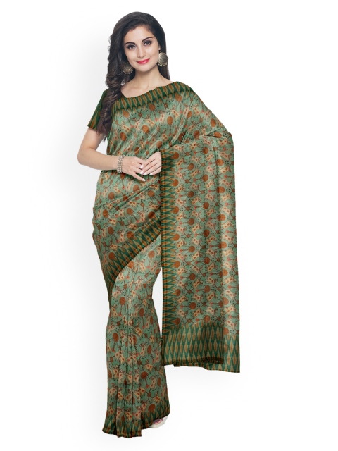 

Kalamandir Green & Brown Linen Blend Printed Banarasi Saree