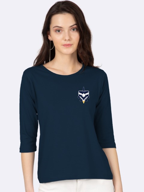 

Bewakoof Women Blue Solid Round Neck T-shirt
