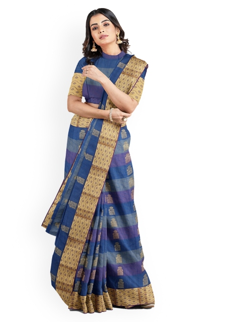 

Kalamandir Blue Silk Blend Printed Chanderi Saree