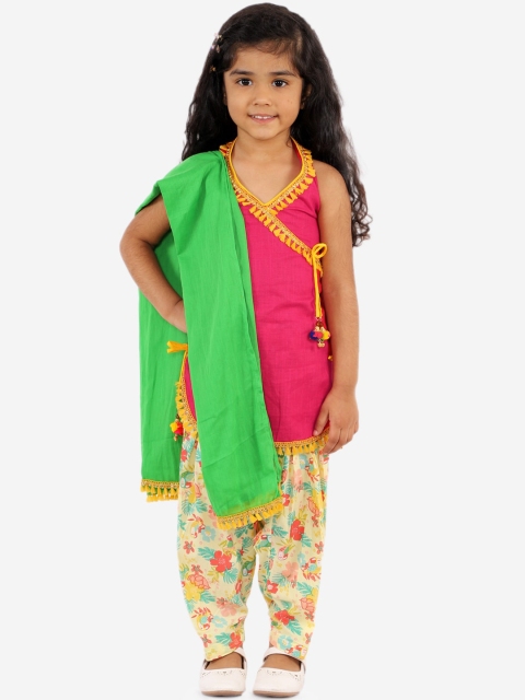 

KID1 Girls Pink & Cream-Coloured Solid Kurti with Salwar & Dupatta