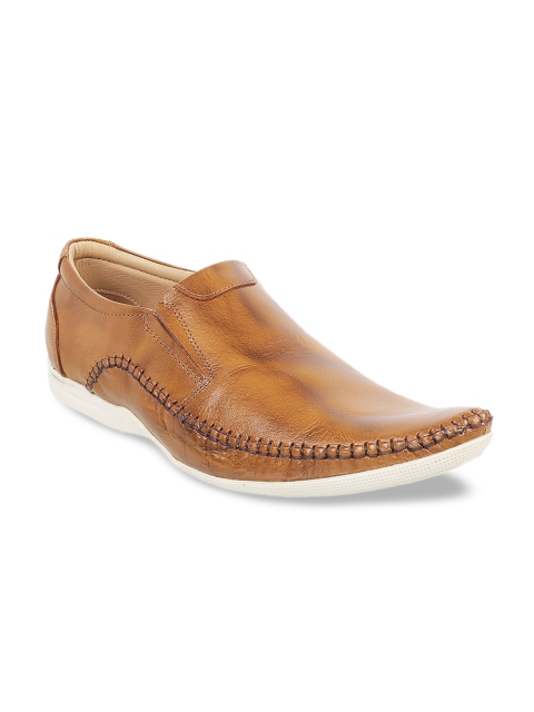 

Mochi Men Tan Brown Solid Leather Slip-On Sneakers