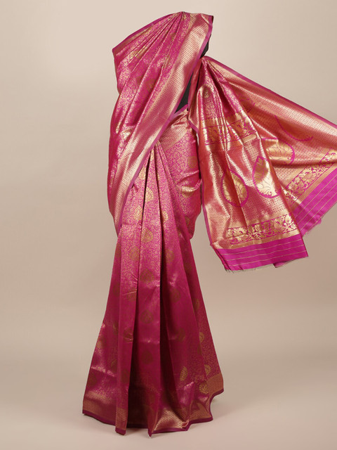 

Pothys Magenta & Gold-Toned Jute Silk Woven Design Saree