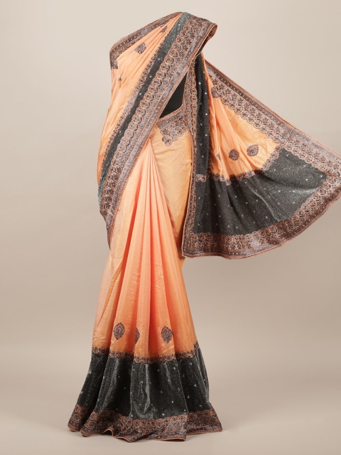 

Pothys Peach-Coloured & Charcoal Jute Silk Embellished Saree