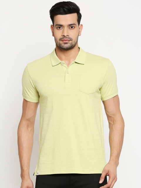 

Mufti Men Lime Green Striped Polo Collar Cotton Pure Cotton T-shirt