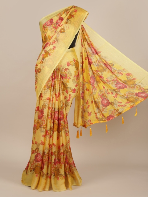 

Pothys Yellow Printed Poly Chiffon Saree