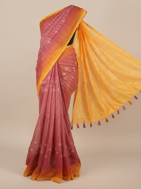 

Pothys Pink & Yellow Jute Silk Printed Saree