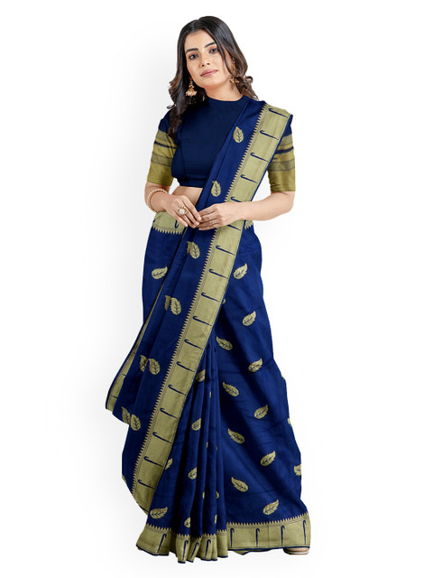 

Kalamandir Navy Blue Silk Blend Woven Design Banarasi Saree