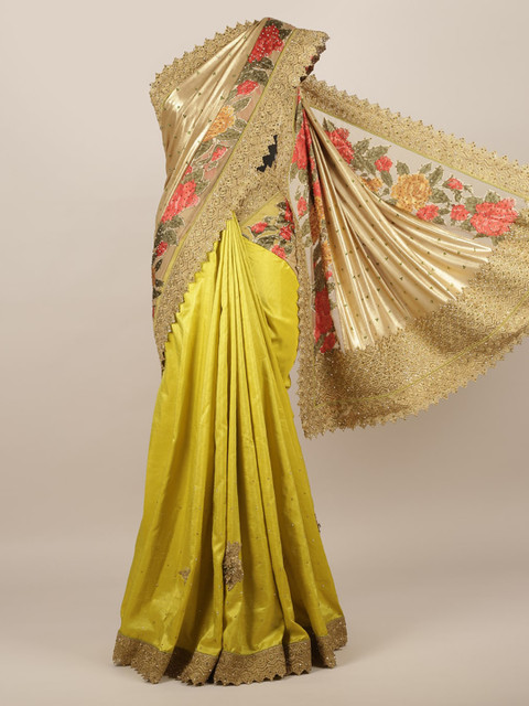 

Pothys Yellow & Gold Poly Chiffon Printed Saree