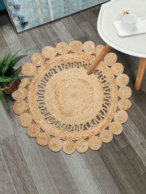 

HomeStorie Beige Natural Jute Sustainable Round Floor-Wall Carpet