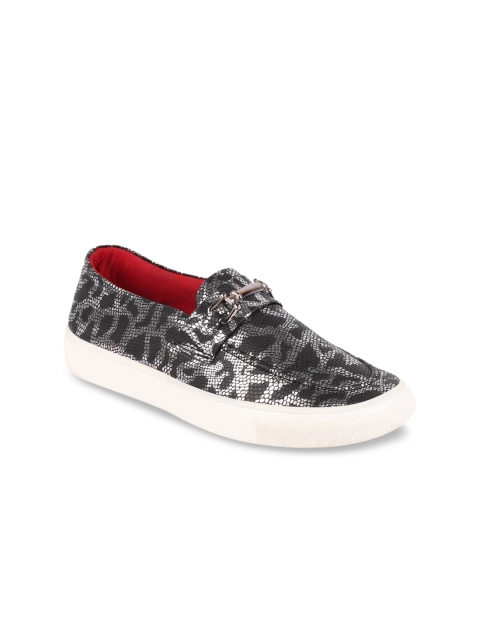 

FAUSTO Women Black & Grey Printed Lightweight Slip-On Sneakers