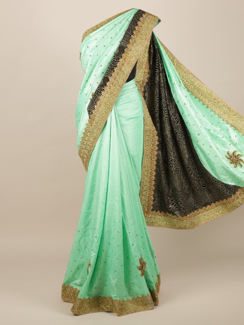 

Pothys Green Embellished Jute Silk Saree