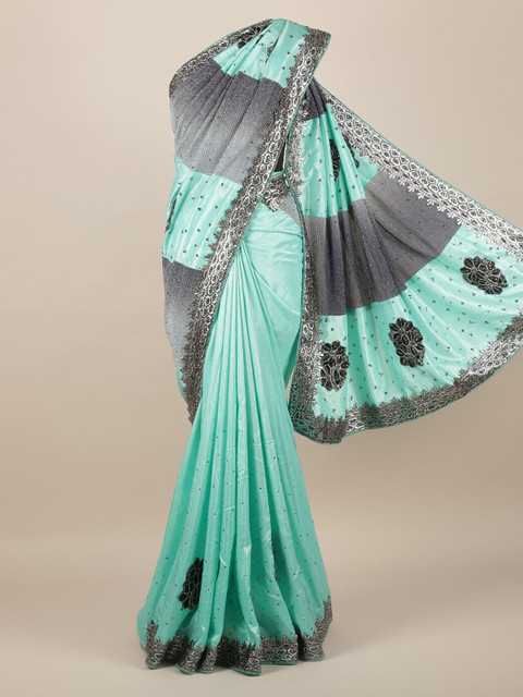 

Pothys Blue & Grey Jute Silk Embellished Saree