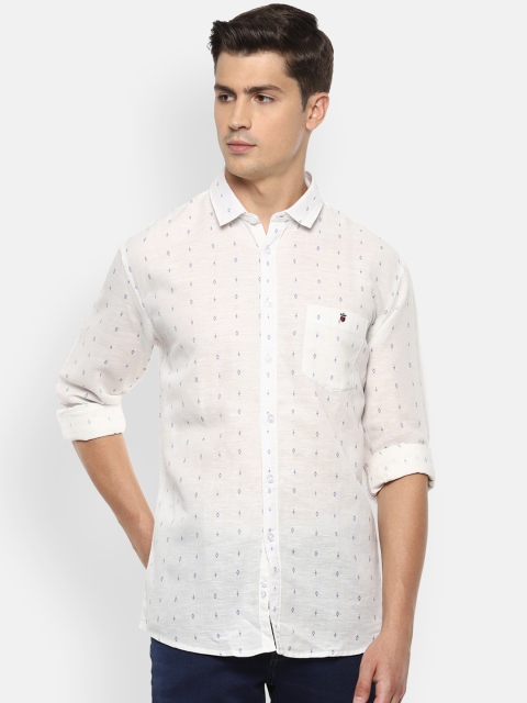 

Louis Philippe Jeans Men Cream-Coloured Slim Fit Printed Casual Shirt