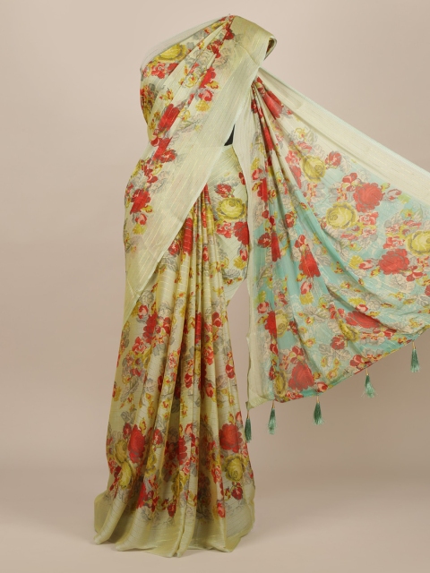 

Pothys Green Printed Poly Chiffon Saree