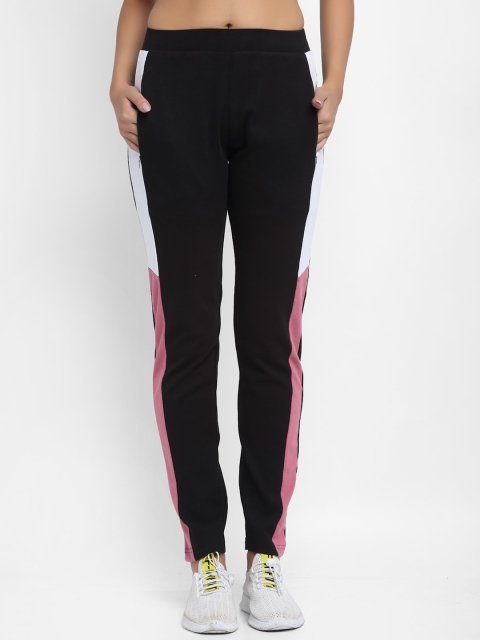 

Global Republic Women Black Solid Cotton Slim-Fit Track Pants with Side Striped Detail