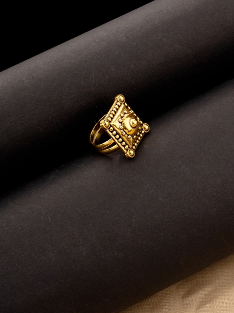 

Studio Voylla Antique Gold-Plated Rava Ball Design Square-Shaped Adjustable Finger Ring