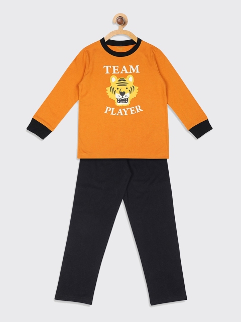 

Kanvin Boys Orange & Black Printed Night suit