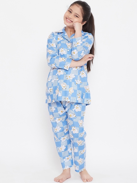 

Baani Creations Girls Blue & White Printed Night suit
