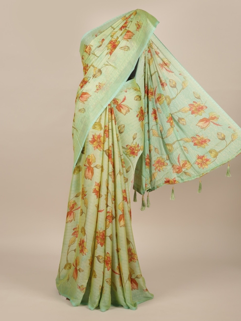 

Pothys Green Floral Printed Poly Chiffon Saree