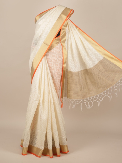 Pothys White Woven Design Jute Silk Saree