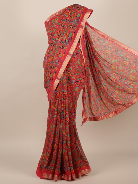 

Pothys Pink & Yellow Poly Chiffon Printed Saree