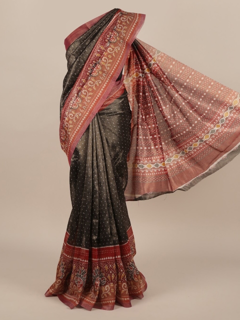 

Pothys Brown Printed Jute Silk Saree